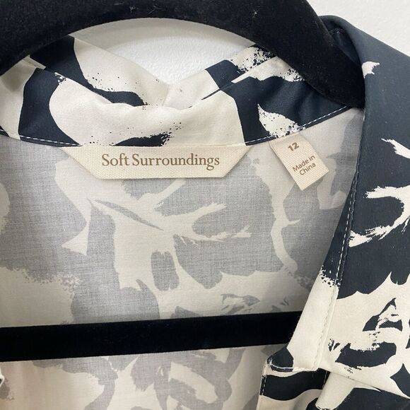 Soft Surroundings Moonglow Midi Dress Sz 12 -3/4 Sleeve Button Up Tiered Floral - Picture 6 of 14